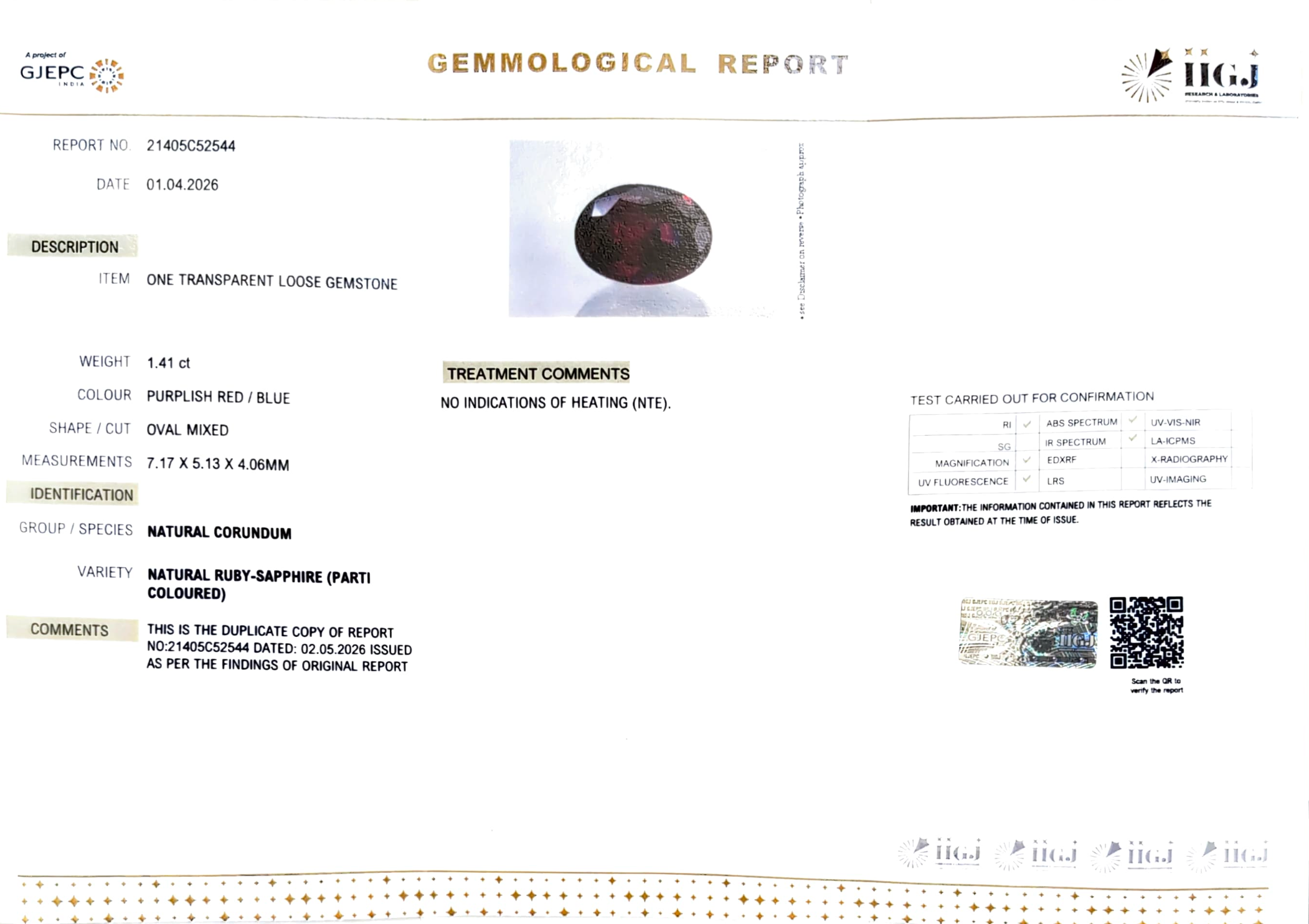1.41ct Rot und Blauer Winza Rubin/Saphir aus Tansania