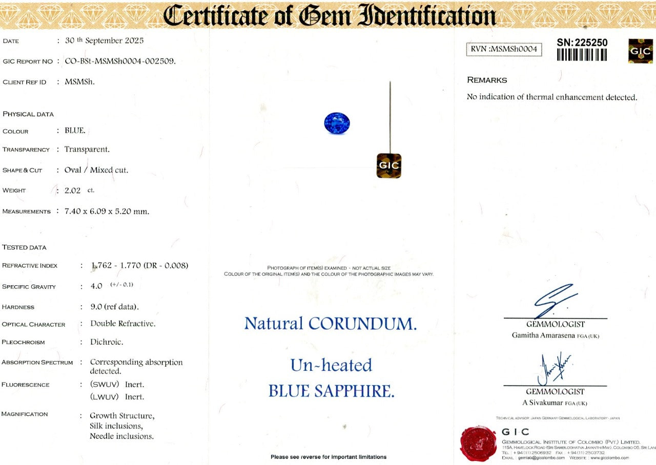 2.02ct Blue Sapphire from Sri Lanka (Ceylon)