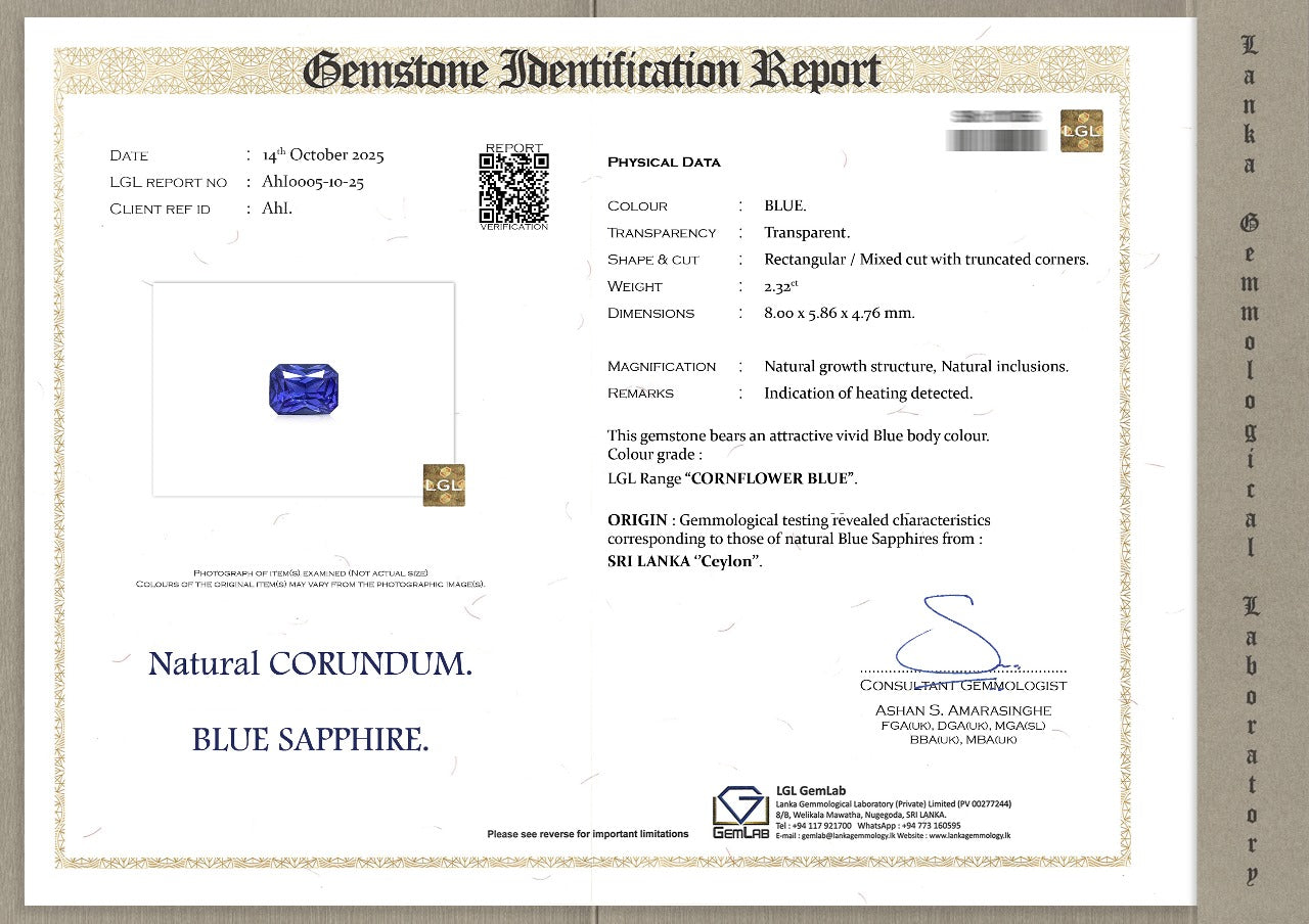 2.32ct Cornflower Blue Sapphire from Sri Lanka (Ceylon)