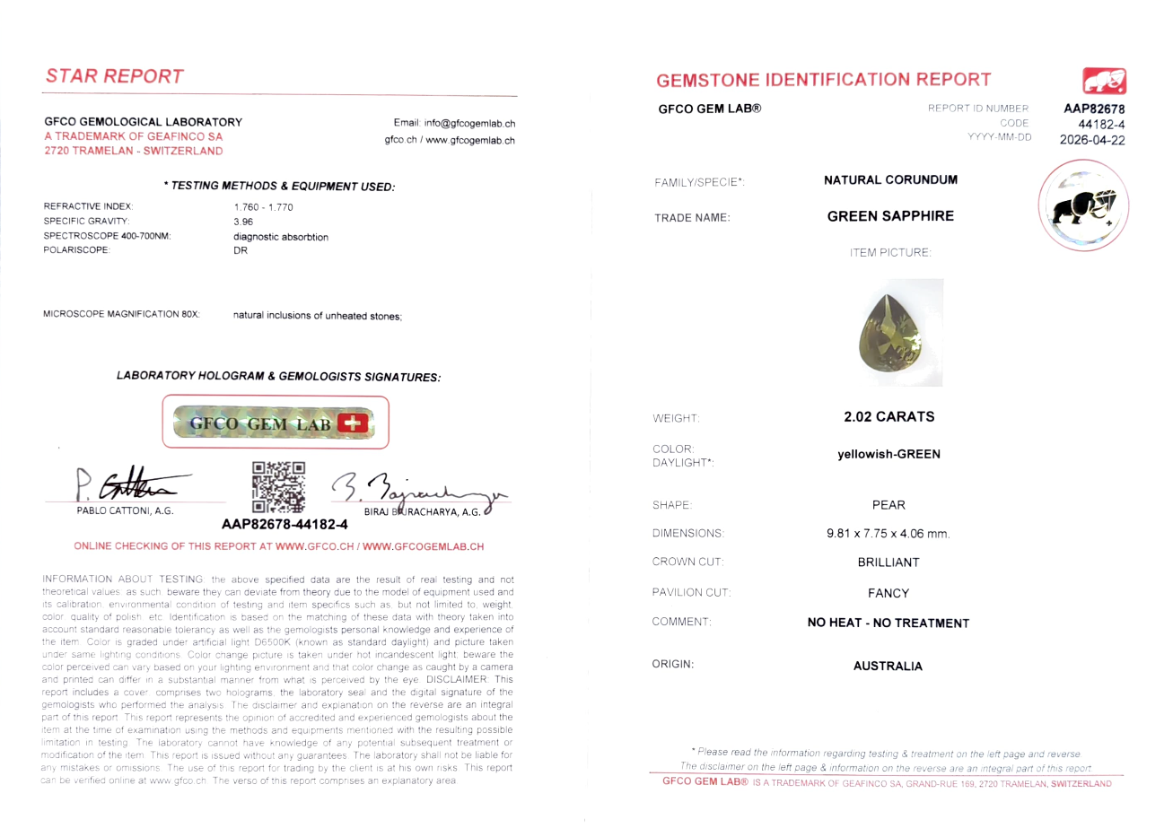 2.02ct Grüner Saphir aus Australien